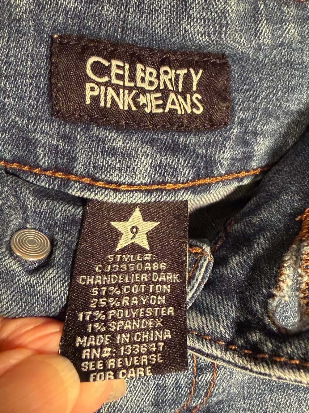 Celebrity Pink Denim Shorts Blue Distressed Copper Stitching - Picture 7 of 11